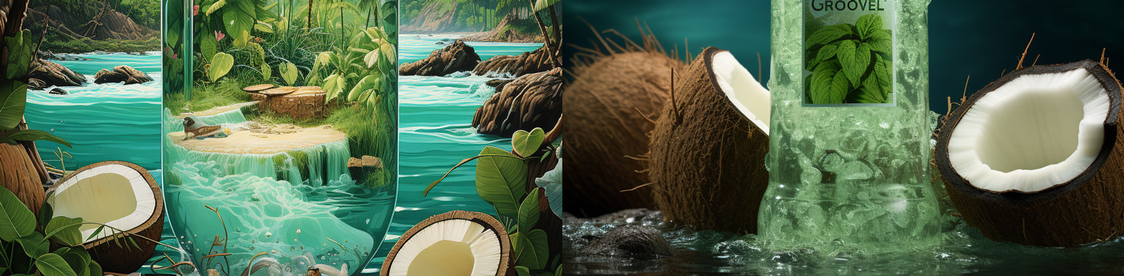 创意椰子果汁饮料广告摄影Midjourney关键词