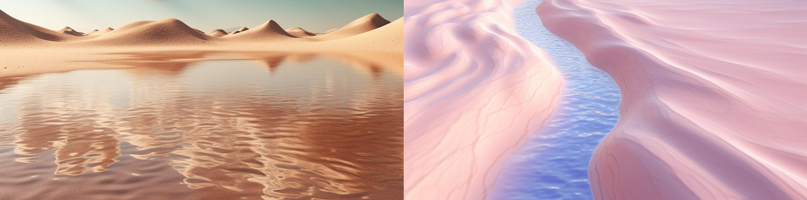 超现实3D梦幻天空沙漠地面水流景观背景Midjourney关键词咒语分享