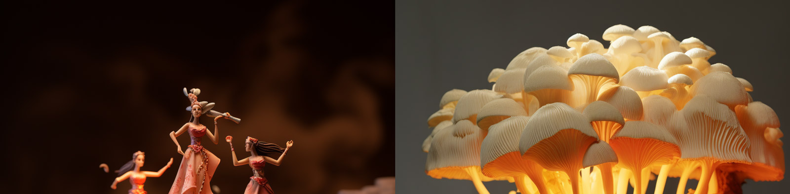 创意微观蘑菇金针菇发光体Midjourney咒语