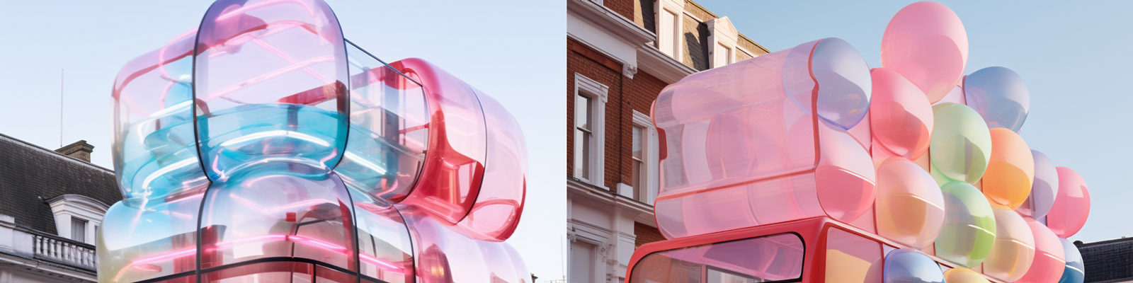 未来主义充气双层巴士Midjourney关键词