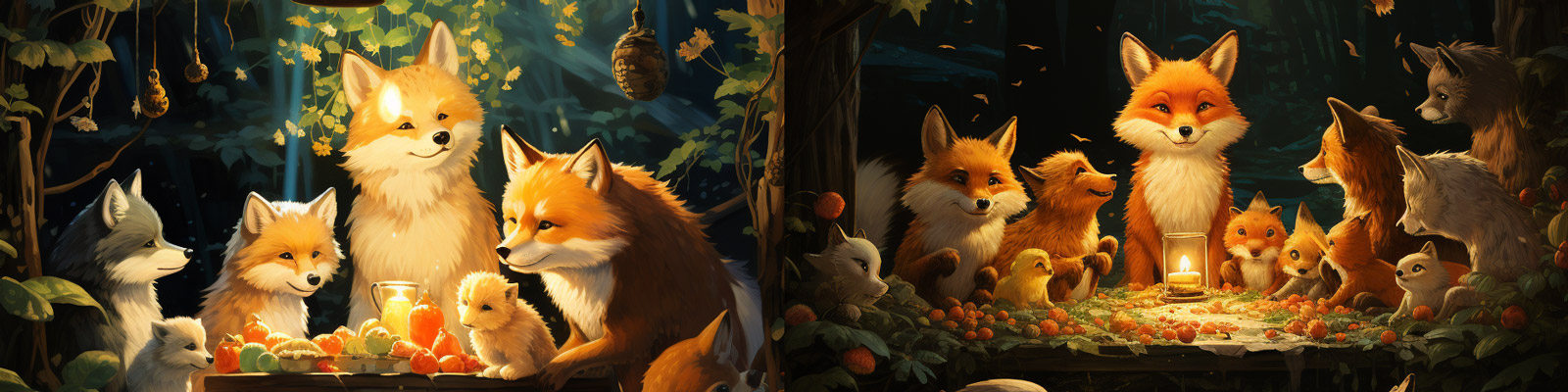 儿童故事童话插画森林动物聚会世界庆祝派对插图封面海报Midjourney关键词咒语分享