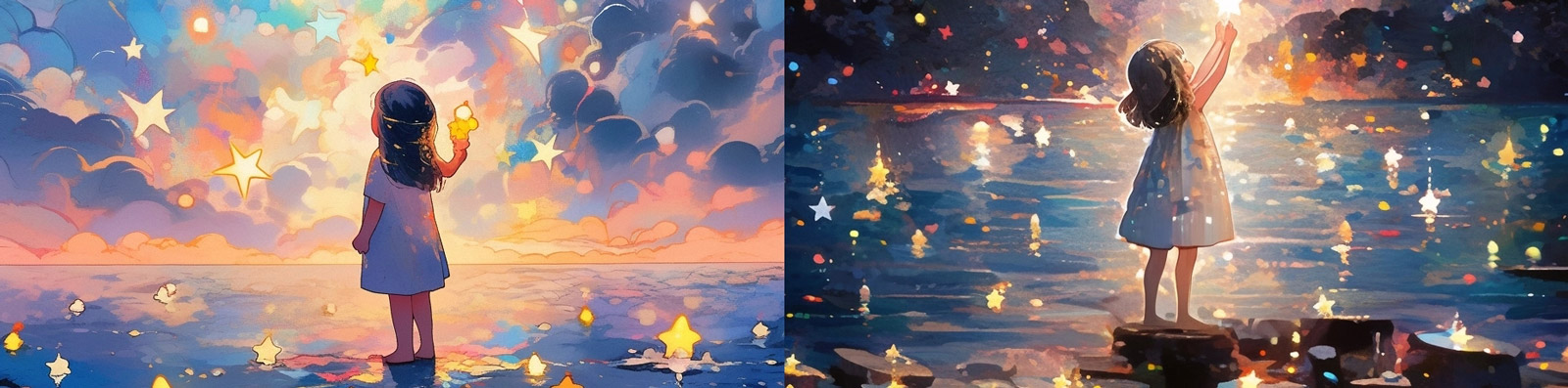 动漫卡通女孩星星梦幻场景Midjourney关键词