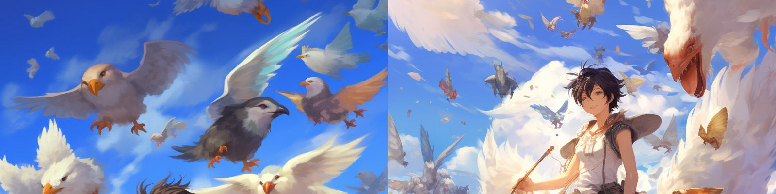 动漫卡通人物飞鸟场景Midjourney关键词