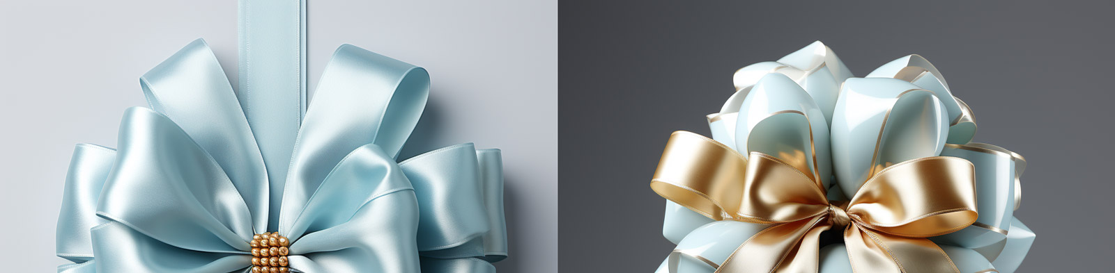 浅蓝色礼品礼结绸带丝带蝴蝶结包装Midjourney关键词