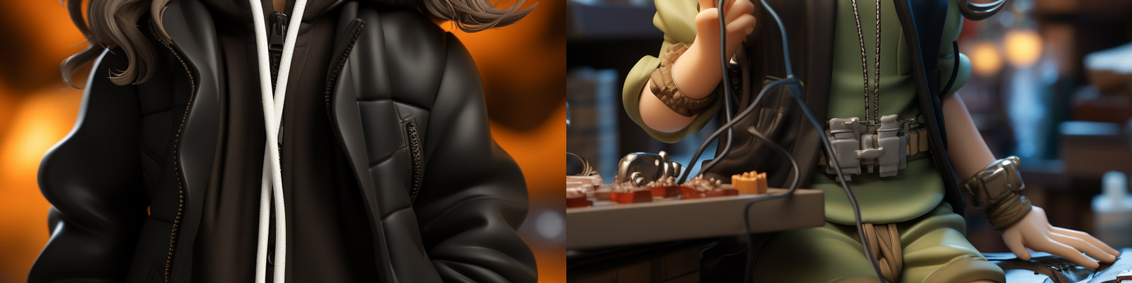 动漫可爱卡通戴耳机迪士尼动画人物黏土泡泡玛特盲盒酷女孩Midjourney关键词咒语