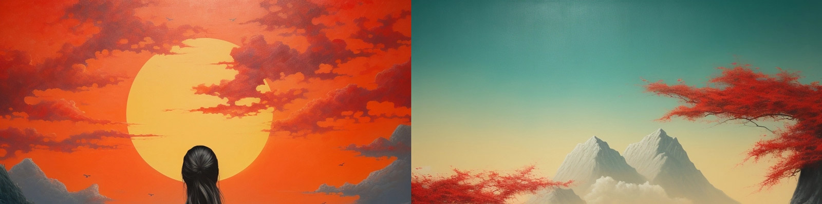 艺术自然风景墙绘女孩背影Midjourney关键词