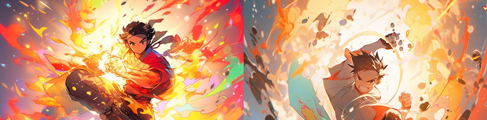 动漫帅气中国功夫踢腿打斗动作爆炸气氛动画插图Midjourney关键词咒语分享