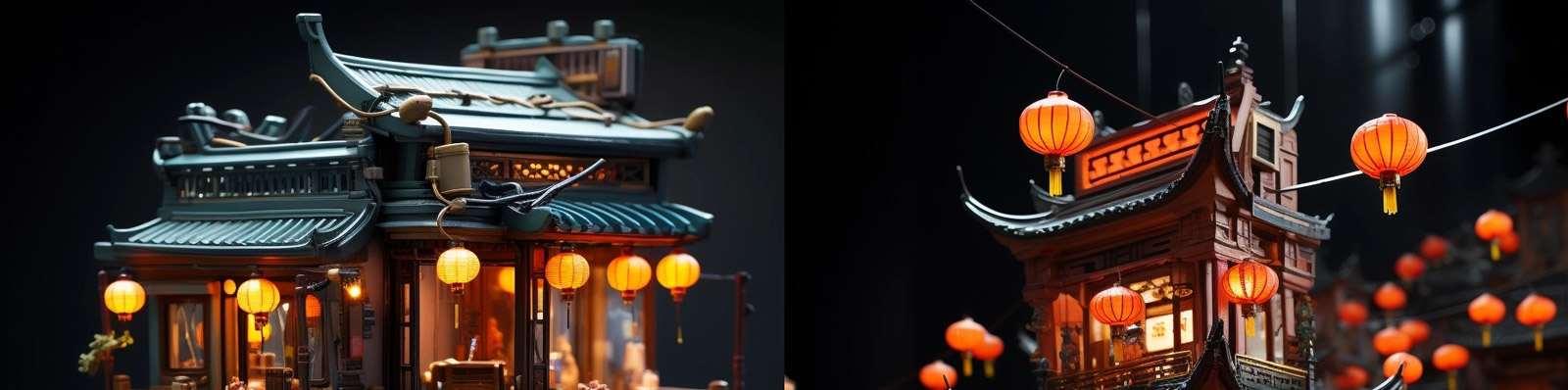 中国风古风阁楼建筑夜景Midjourney关键词