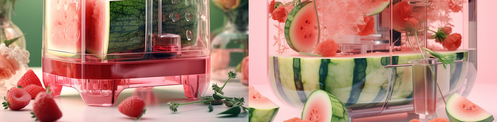 创意逼真西瓜透明面包机家电广告海报Midjourney关键词