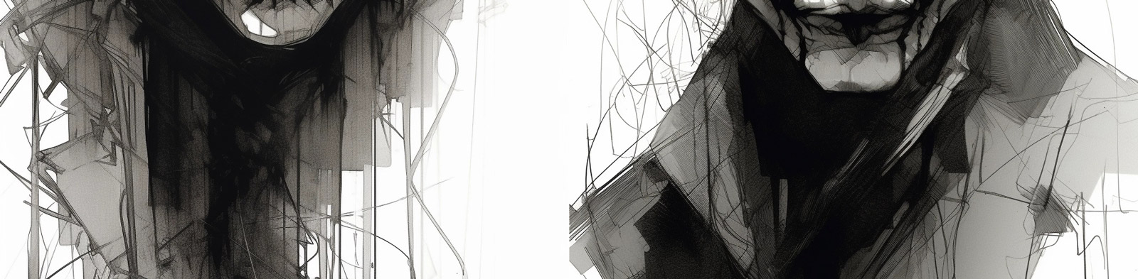 手绘素描黑白线稿人物小丑Midjourney咒语