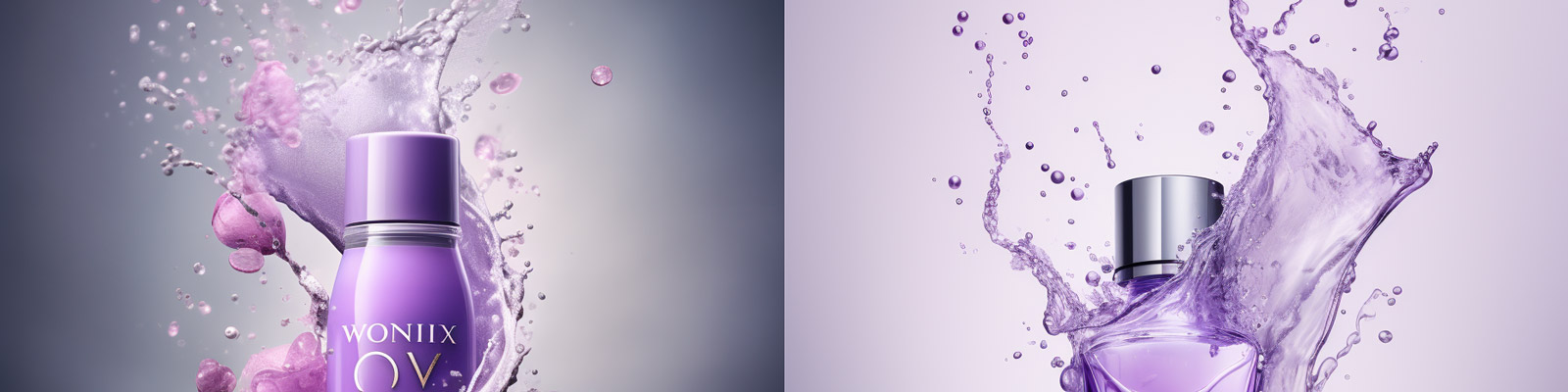 紫色保湿化妆品护肤品广告摄影Midjourney关键词