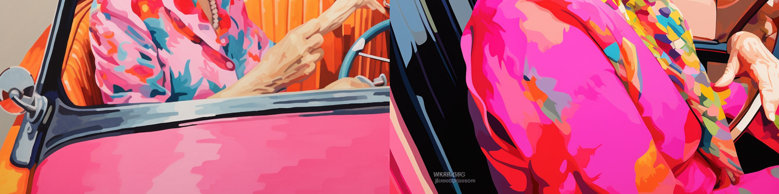 手绘夏季敞篷跑车老奶奶Midjourney关键词