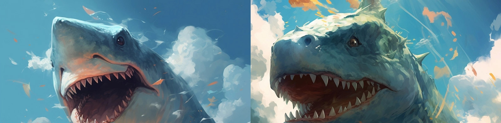 动画卡通女孩鲨鱼艺术插图Midjourney咒语