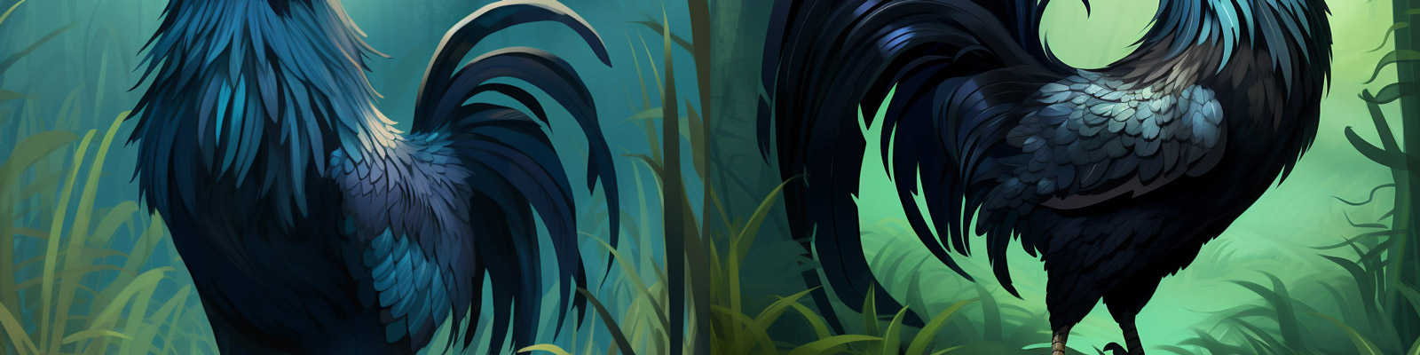 手绘黑色公鸡草地插图Midjourney咒语