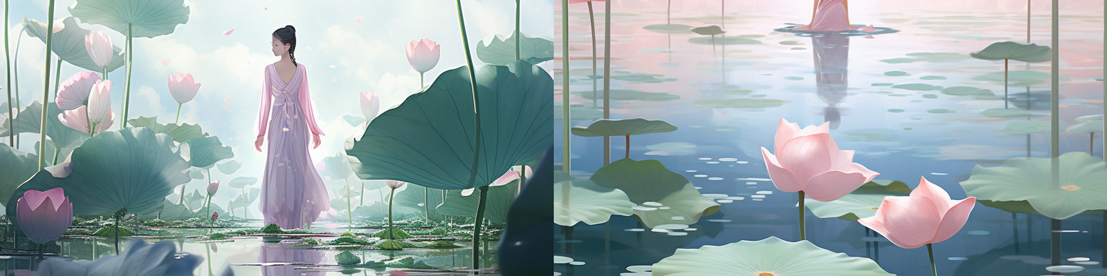 中国风荷塘女孩背影海报Midjourney咒语