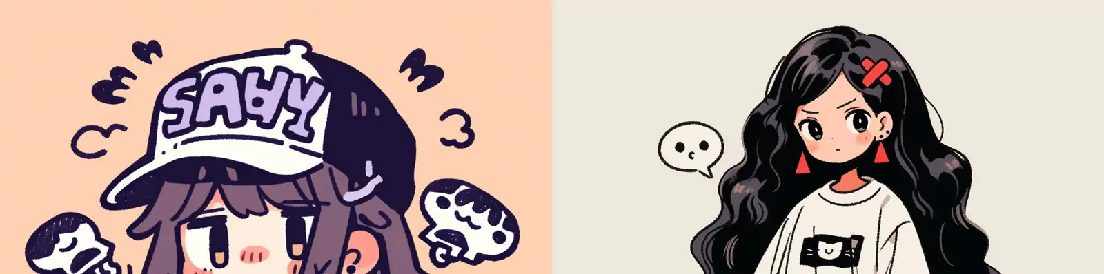 手绘动漫可爱卡通女孩猫咪涂鸦风格垃圾美学图案插图海报Midjourney关键词咒语分享