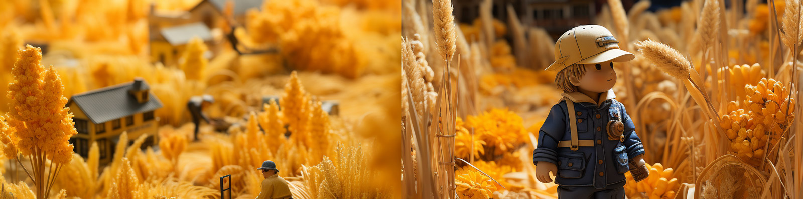 创意微观金色麦田可爱人物玩具雕塑模型Midjourney关键词咒语