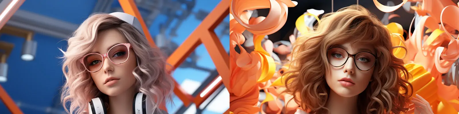 逼真3D立体卡通戴眼镜女孩潮流时尚服装流行肖像插图Midjourney关键词咒语分享