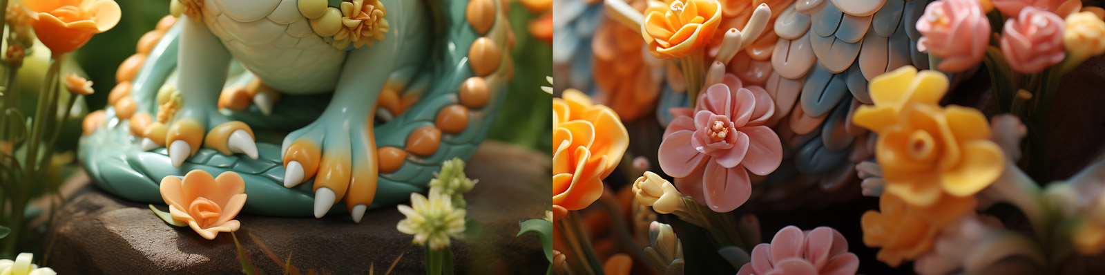 洛可可风格3D立体可爱卡通动物蛇雕刻粘土模型Midjourney关键词咒语分享