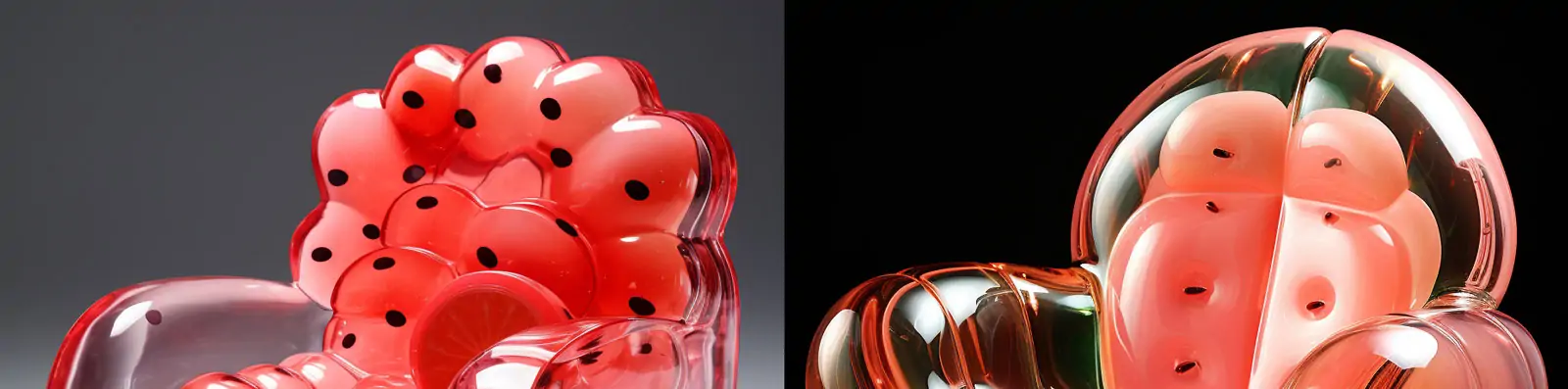 3D立体透明果冻质地可爱西瓜形状充气沙发椅子产品摄影广告海报Midjourney关键词咒语