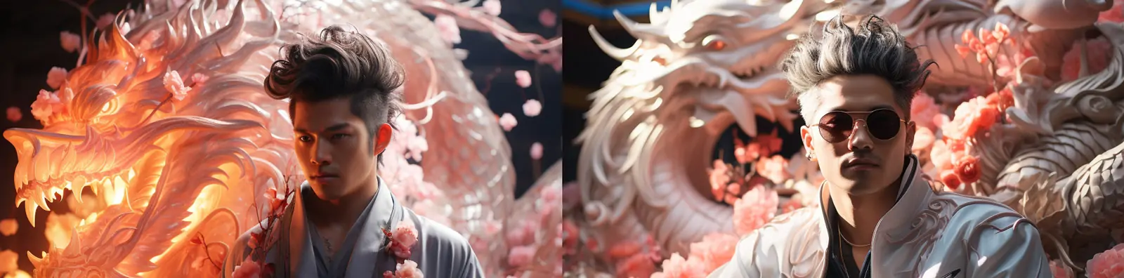 复古中国风男士逼真龙雕塑模型梦幻迪士尼风格艺术写真海报照片Midjourney关键词咒语分享