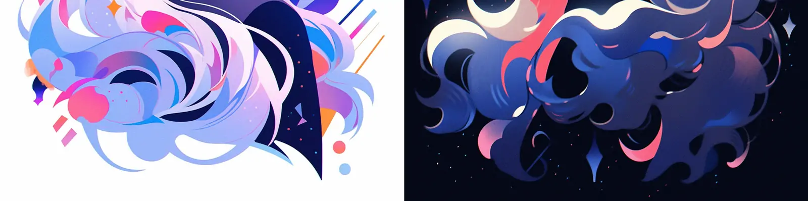 手绘卡通抽象艺术几何图形酷女孩形象动画剧照插图Midjourney关键词咒语分享