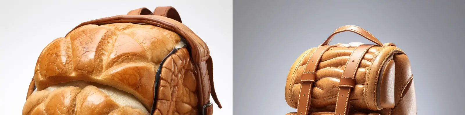 创意逼真棕色皮革面包形状背包概念艺术电商产品设计照片海报Midjourney关键词咒语分享