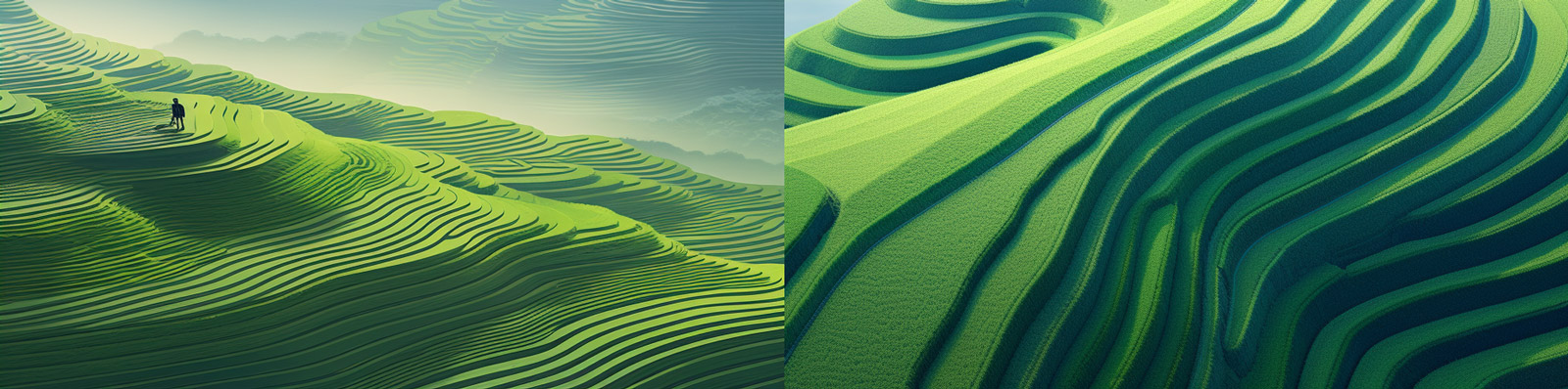 极简主义国家地理彩色云南梯田绿色自然风景航拍Midjourney关键词咒语