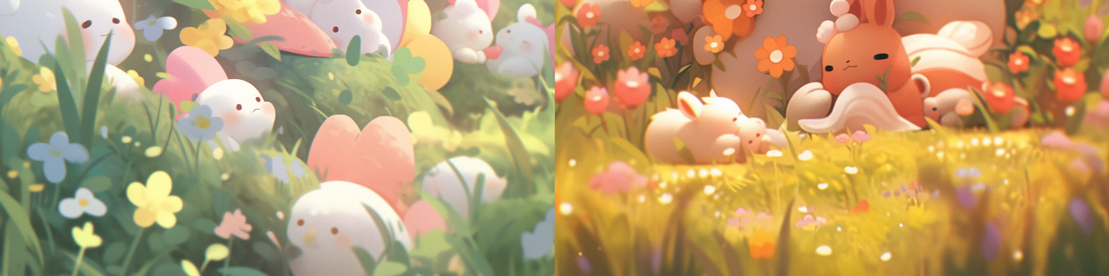 可爱卡哇伊卡通绿色田野植物动物玩具雕刻模型Midjourney关键词咒语