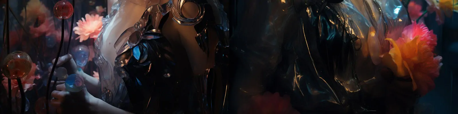 创意冒险赛博朋克城市夜晚人物鲜花女孩梦幻艺术摄影写真海报Midjourney关键词咒语分享