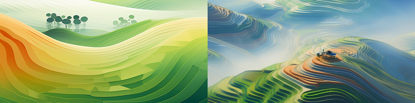 极简主义国家地理彩色云南梯田绿色自然风景航拍Midjourney关键词咒语