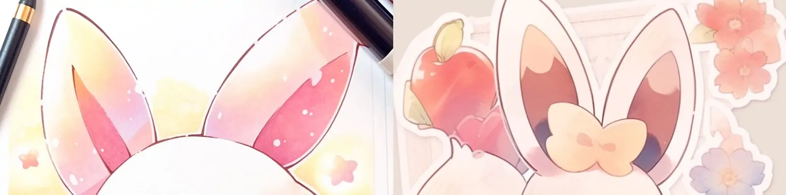 手绘动漫卡通可爱兔子幸运兔贴纸贴画插图Midjourney关键词咒语