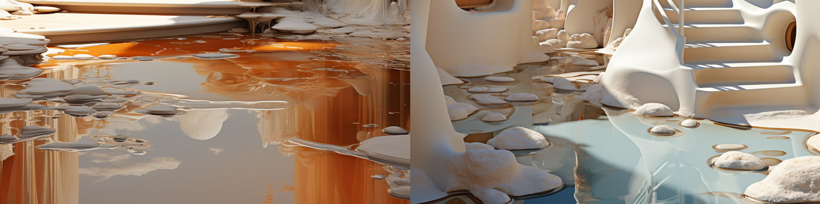 创意地中海风格白色梦幻3D立体艺术楼梯空间场景Midjourney关键词咒语分享