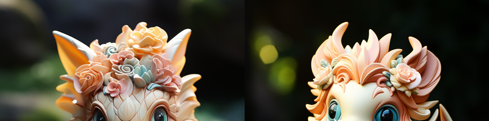 创意可爱3D立体卡通动物龙鲜花植物雕刻粘土模型Midjourney关键词咒语分享