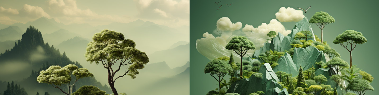 创意绿色自然植物山水风景下午茶咖啡广告摄影海报Midjourney关键词咒语分享