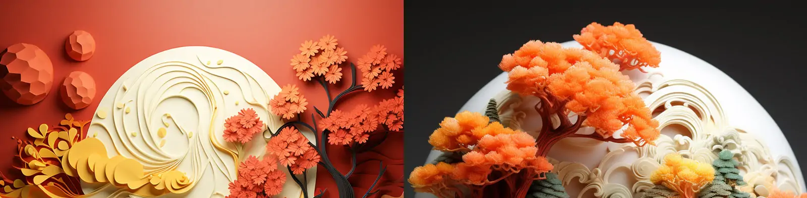 创意中国风超现实3D立体自然风景建筑鲜花植物雕塑模型工艺品摆件Midjourney关键词咒语分享