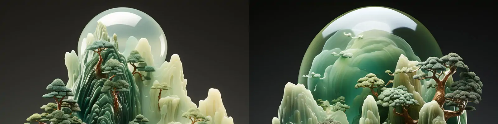 创意玉石翡翠山水风景树木雕刻模型摆件艺术品Midjourney关键词咒语