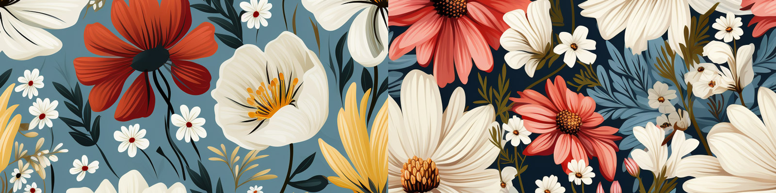 清新夏天鲜花植物无缝图案花纹背景Midjourney关键词咒语分享