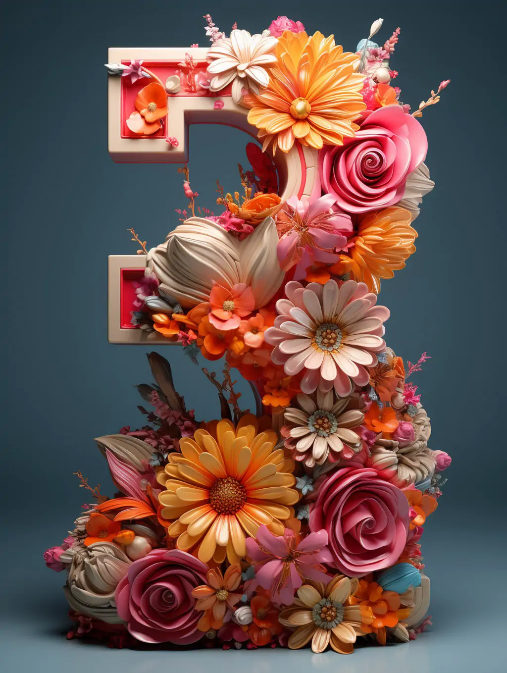 Midjourney - 创意概念艺术数字3时尚流行立体感鲜花造型设计Midjourney关键词咒语 素材类-Ai宇宙吧-