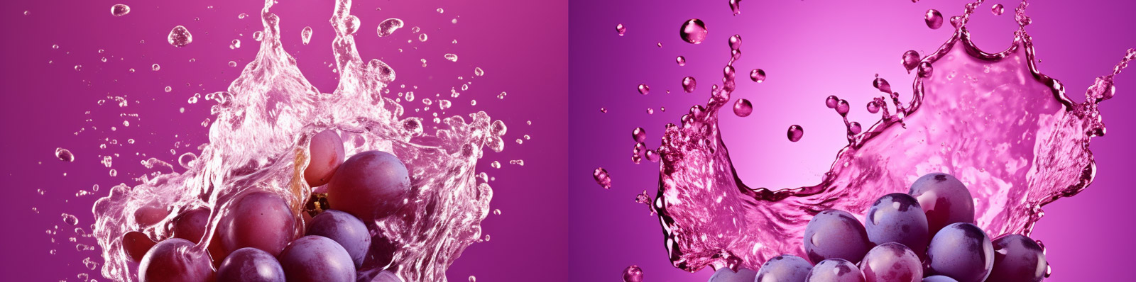 创意新鲜紫色逼真葡萄水花飞溅广告摄影海报Midjourney关键词咒语分享