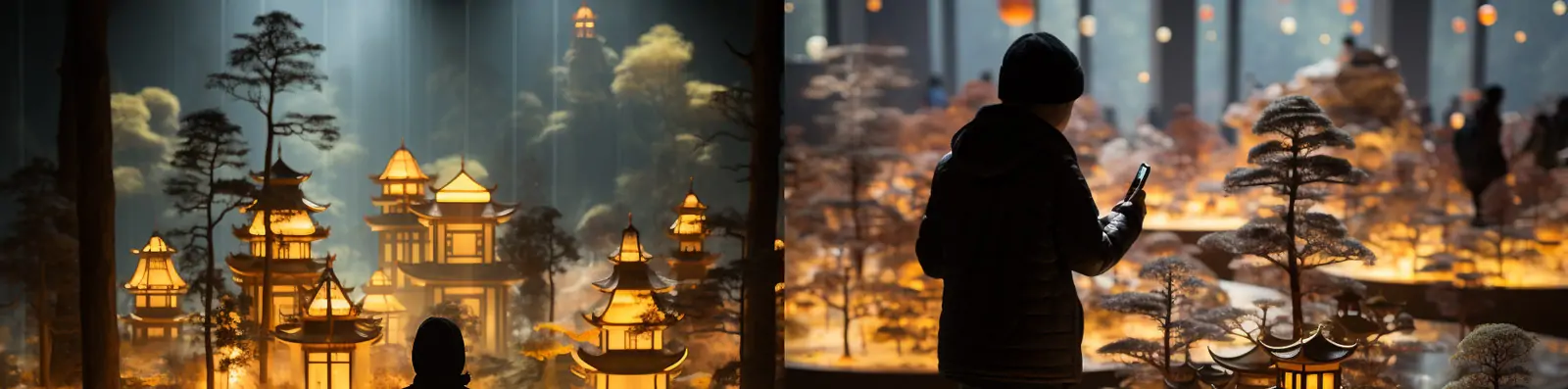 超现实主义中央玻璃展厅立体建筑阁楼雕塑艺术展空间海报Midjourney关键词咒语分享