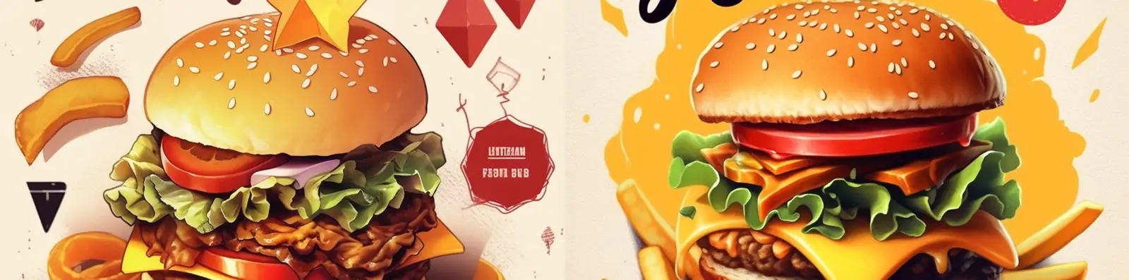 创意汉堡快餐店特价活动宣传单广告海报设计Midjourney关键词咒语分享
