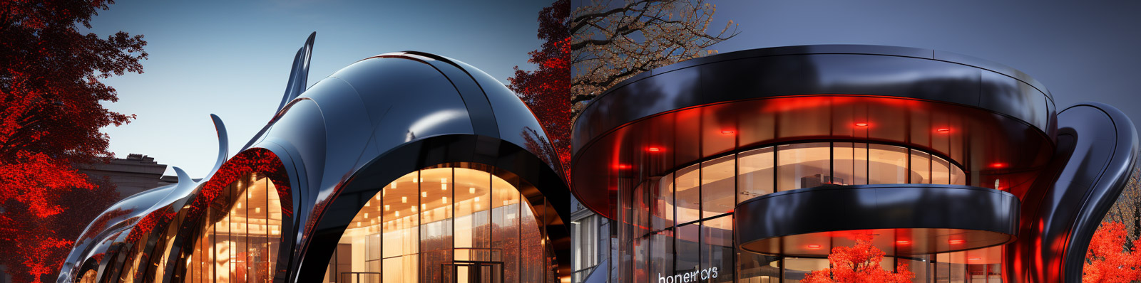 创意未来主义概念科技感品牌华为商店空间展示建筑海报Midjourney关键词咒语分享