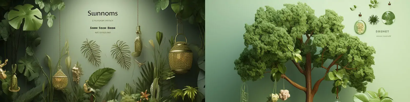 创意清爽绿色植物盆栽电商店铺装修装饰设计海报背景Midjourney关键词咒语