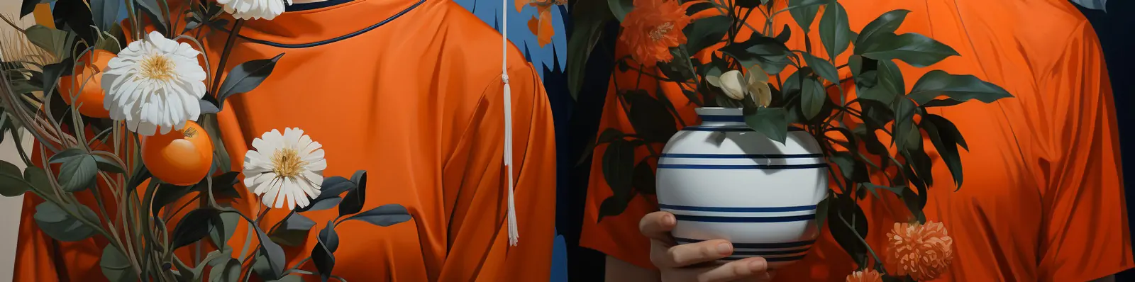 创意现代主义女孩人物鲜花植物球体盆栽艺术肖像画Midjourney关键词咒语分享