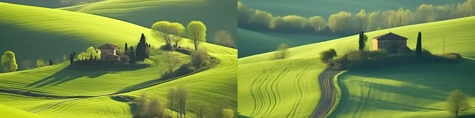 意大利托斯卡纳绿色梦幻田园田野自然风景艺术景观摄影海报Midjourney关键词咒语分享
