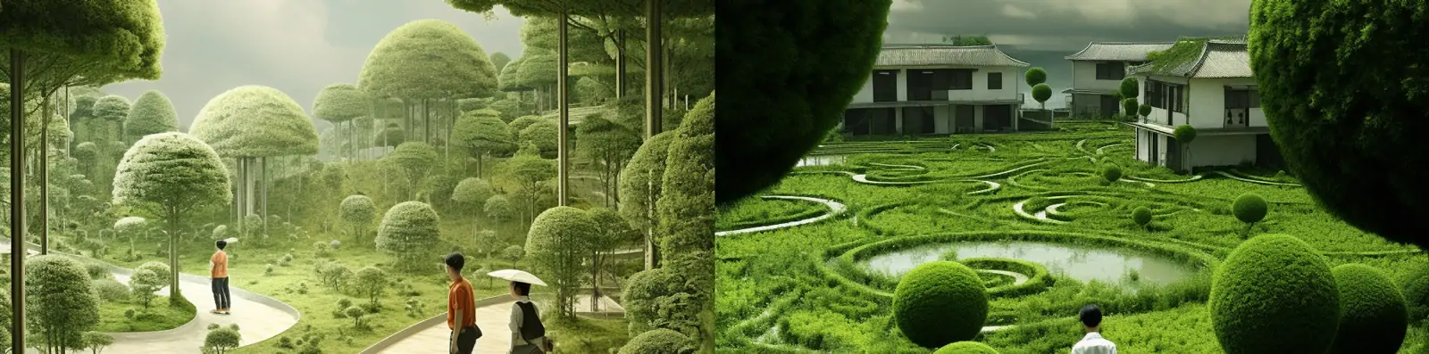 创意超现实3D立体迷你绿色花园景观微观人物场景模型Midjourney关键词咒语分享