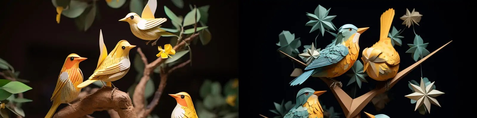 创意清新自然剪纸花鸟树枝唱歌捕捉立体艺术模型工艺品Midjourney关键词咒语分享