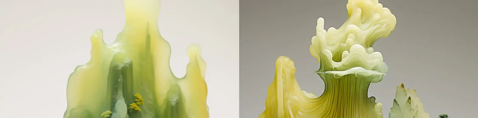 中国风美丽绿色山景概念艺术半透明石雕风景雕塑模型工艺品摆件Midjourney关键词咒语分享