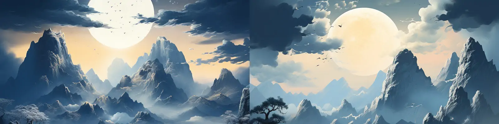 中国风东方传统山水风景河流梦幻风景游戏艺术场景海报Midjourney关键词咒语